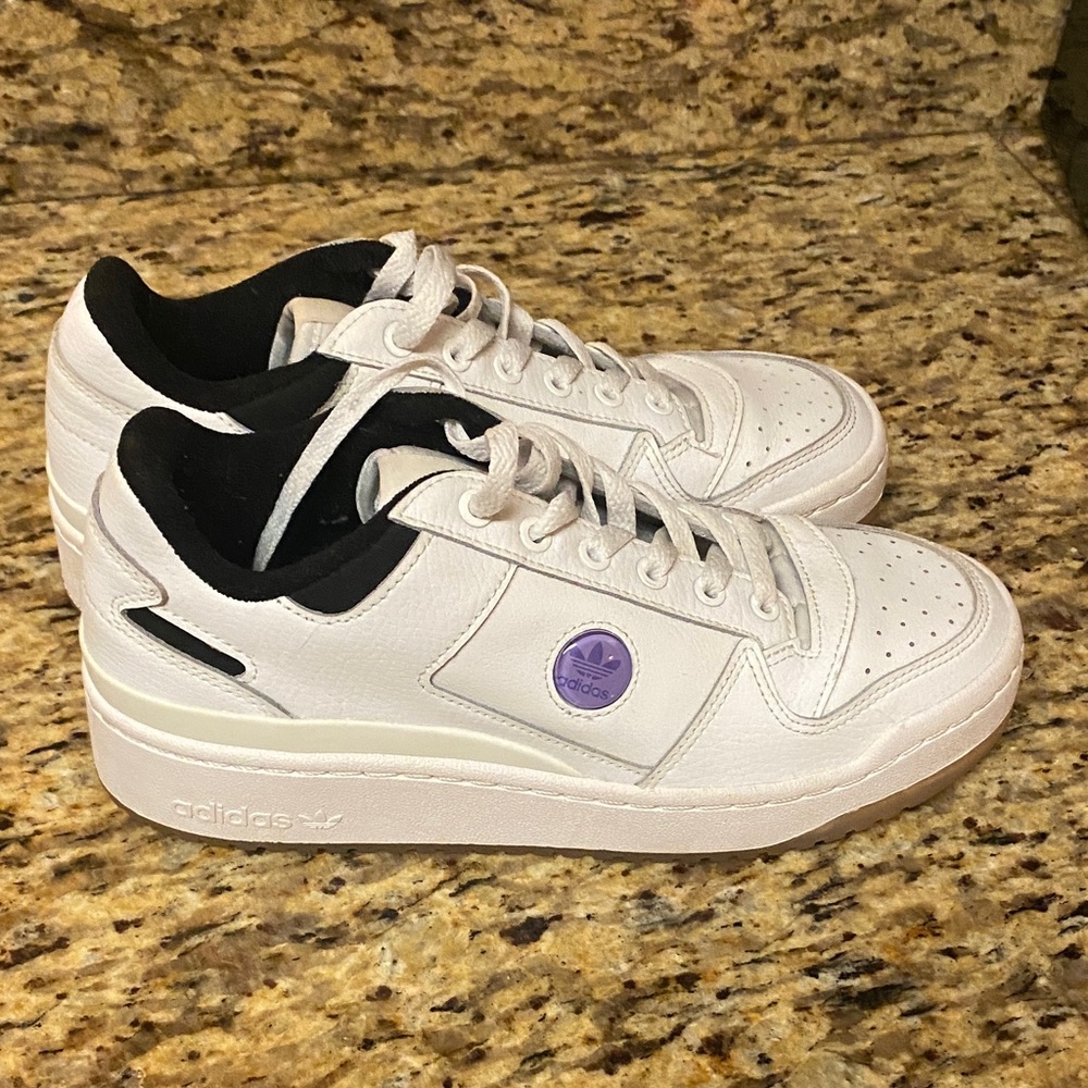 Adidas White Forum Bold Sneakers with Purple Logo